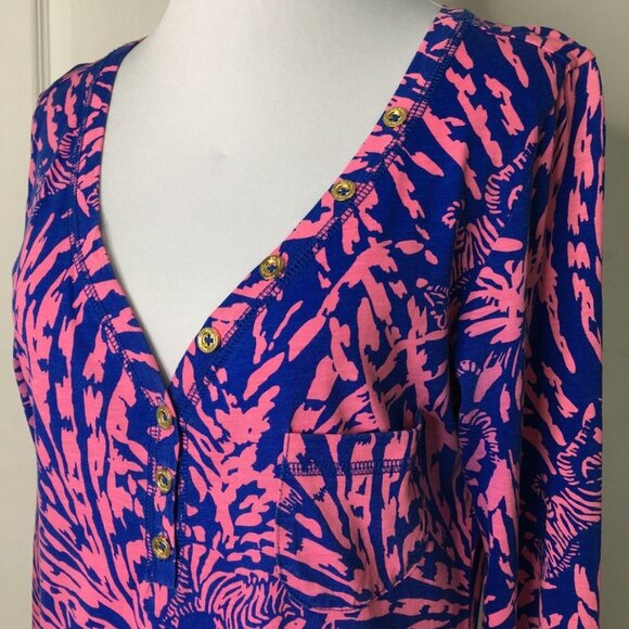 Lilly Pulitzer Women's Pink Blue Long Sleeve Pima Cotton Shift Dress Size Medium - Picture 5 of 15